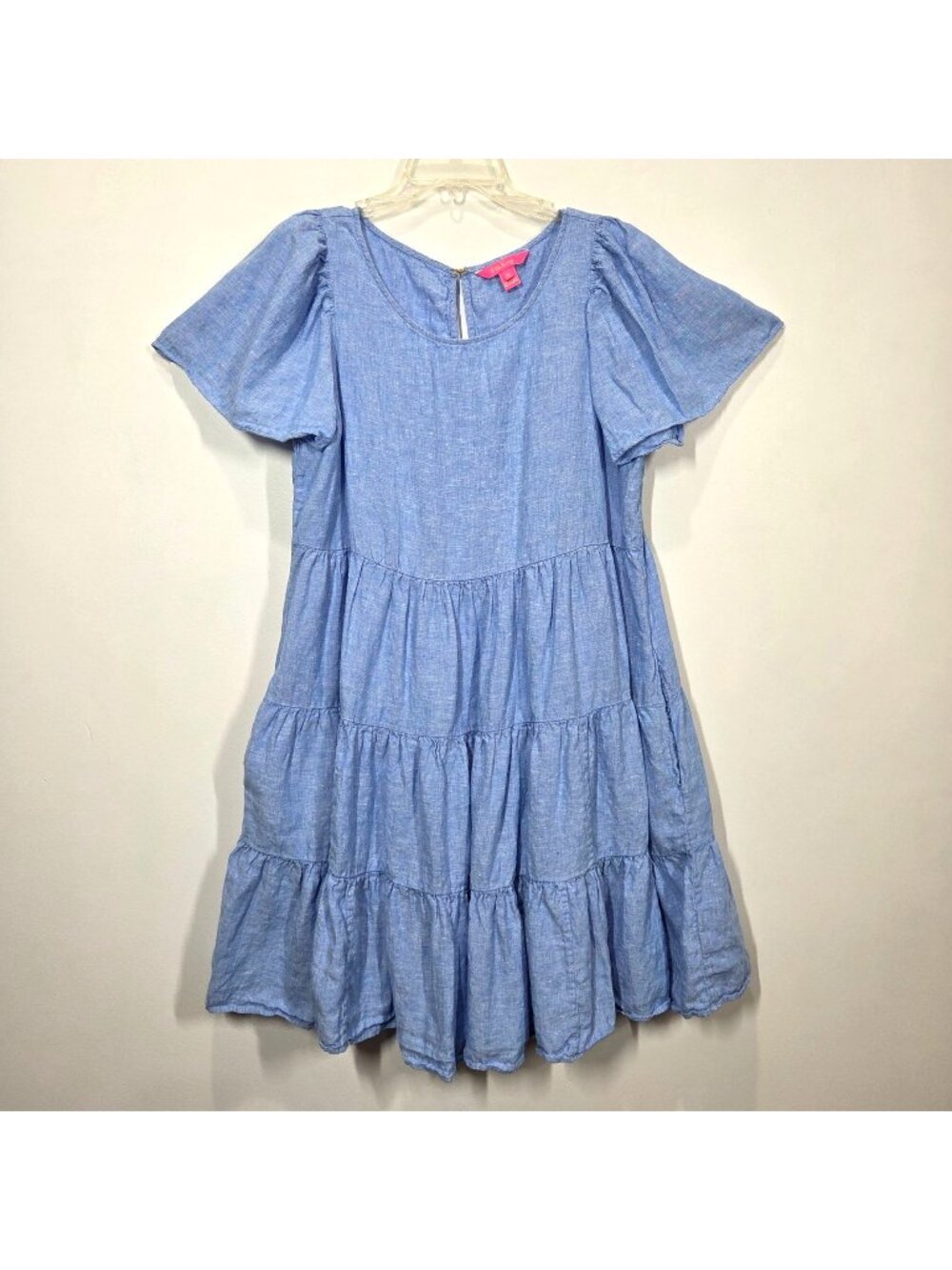 Lilly Pulitzer Dress XL Boca Blue Jocelyn Linen Swing Tiered Boho Preppy Beachy